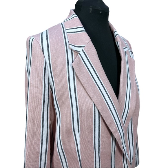 Free People Uptown Girl Striped Cotton Blazer In Rose Size Medium - Picture 4 of 14